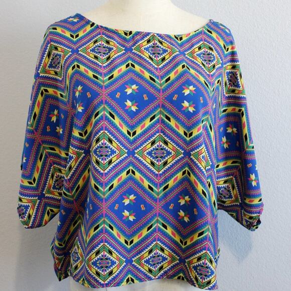Boho Blouse Size Medium Tribal Print Very Colorful - Picture 1 of 5